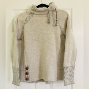 Prana Women's Cream Cowl Neck Sweater with Button Detail